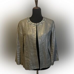 Chico’s Metallic Linen Jacket with Embellished Collar size M 8/10